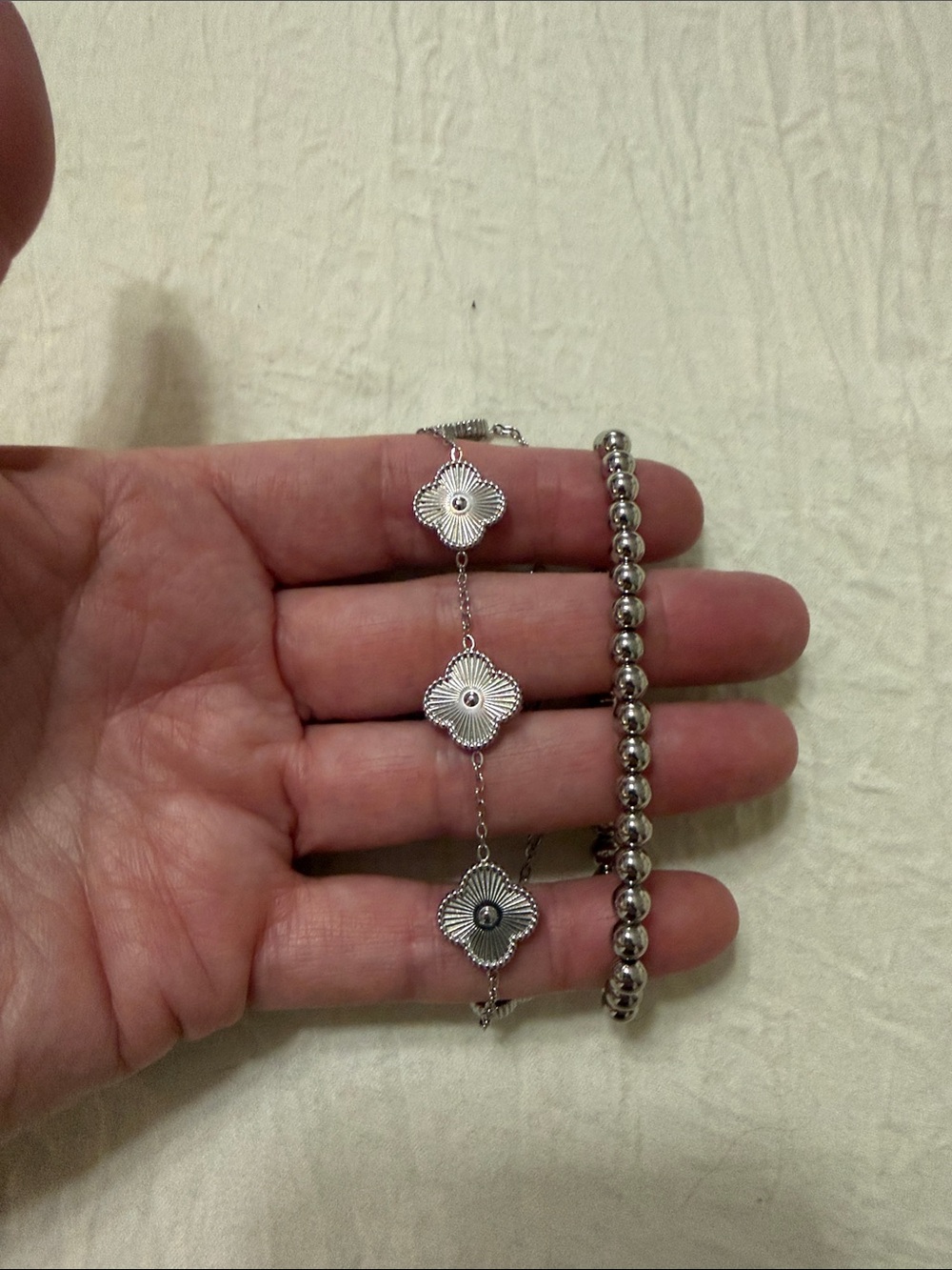 Victoria Emerson Sterling Silver Floral Link Bracelet and SilverBeaded Bracelet